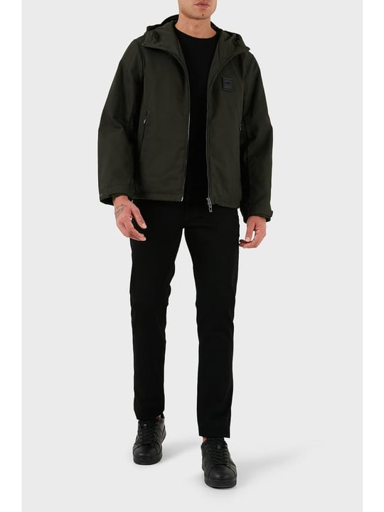 Emporio Armani Emporıo Armani Erkek Normal Kalıp Kapüşonlu Metalik Logo Detaylı Haki Ceket EM003417 AF18264-U8120