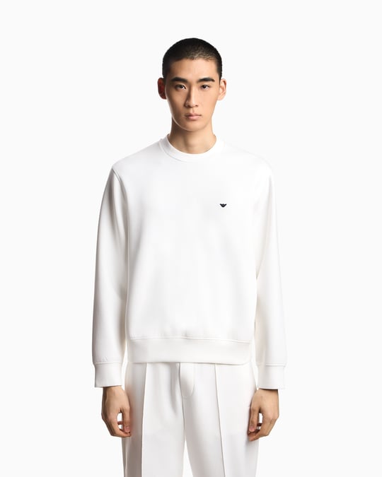 Emporio Armani Emporıo Armani Erkek Normal Kesim Yuvarlak Yakalı Mikro Kartal Logo Nakışlı Pamuklu Uzun Kollu Beyaz Sweatshirt EM004533 AF10013-U0003