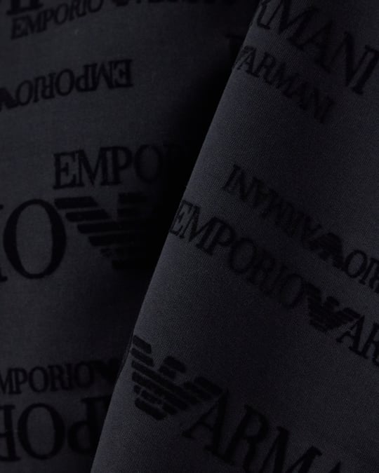 Emporio Armani Emporıo Armani Erkek Normal Kalıp Kadife Logo Baskılı Uzun Kollu Yumuşak Pamuklu Fermuarlı Siyah Sweatshirt EM006881 AF10013-FC376