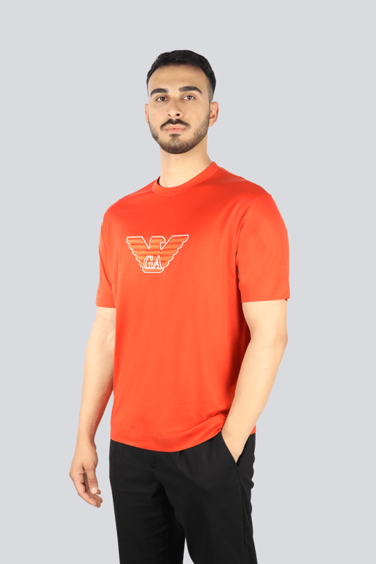 Emporio Armani Emporıo Armani Erkek Normal Kesim Yuvarlak Yaka Pamuklu Milano Baskılı Kısa Kollu Kırmızı T-Shirt EM001033 AF10017-M5038