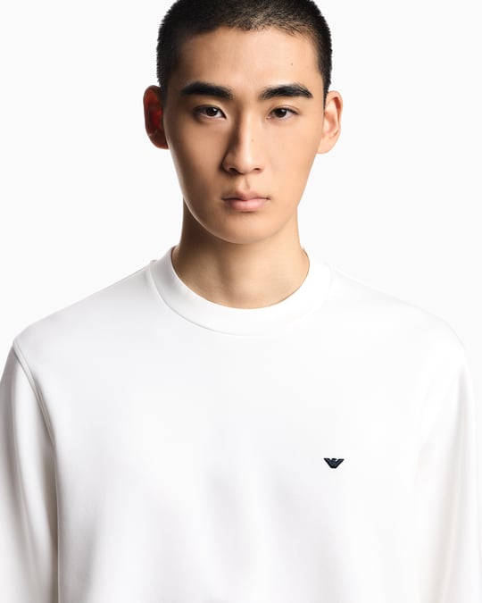 Emporio Armani Emporıo Armani Erkek Normal Kesim Yuvarlak Yakalı Mikro Kartal Logo Nakışlı Pamuklu Uzun Kollu Beyaz Sweatshirt EM004533 AF10013-U0003