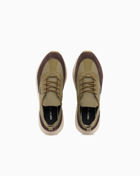Emporio Armani Emporıo Armani Erkek Örme ve Süet Detaylı Burunlu Kartal Logolu Yuvarlak Haki Sneaker EM003739 AF19724-MZ783