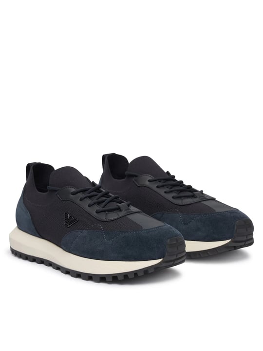Emporio Armani Emporıo Armani Erkek Örme ve Süet Detaylı Burunlu Kartal Logolu Yuvarlak Lacivert Sneaker EM003739 AF19724-MB562
