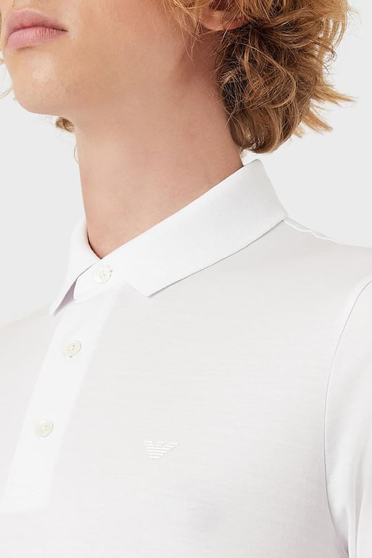 Emporio Armani Emporıo Armani Erkek Pamuklu Jersey Kumaş Marka Logolu Beyaz Polo Yaka T-Shirt 8N1F96 1JUVZ-0100