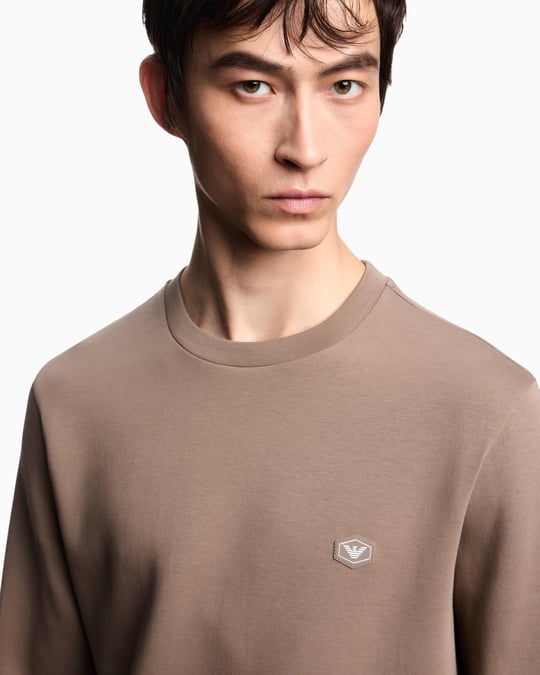 Emporio Armani Emporıo Armani Erkek Pamuklu Logo Detaylı Yuvarlak Yaka Bej Sweatshirt 8N1MD1 1JHSZ-U6189