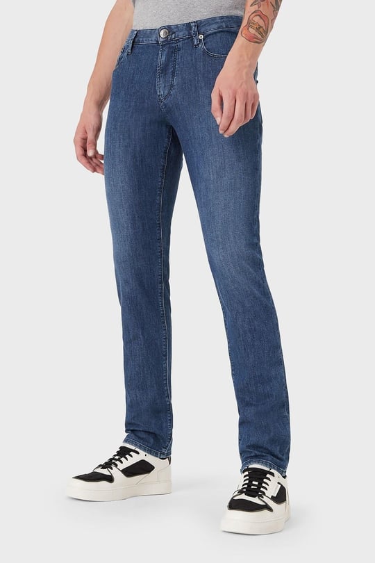 Emporio Armani Emporıo Armani Erkek Pamuklu Dokuma Kumaş Marka Logolu Mavi Jeans 8N1J06 1D85Z-0942