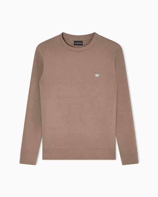 Emporio Armani Emporıo Armani Erkek Pamuklu Logo Detaylı Yuvarlak Yaka Bej Sweatshirt 8N1MD1 1JHSZ-U6189