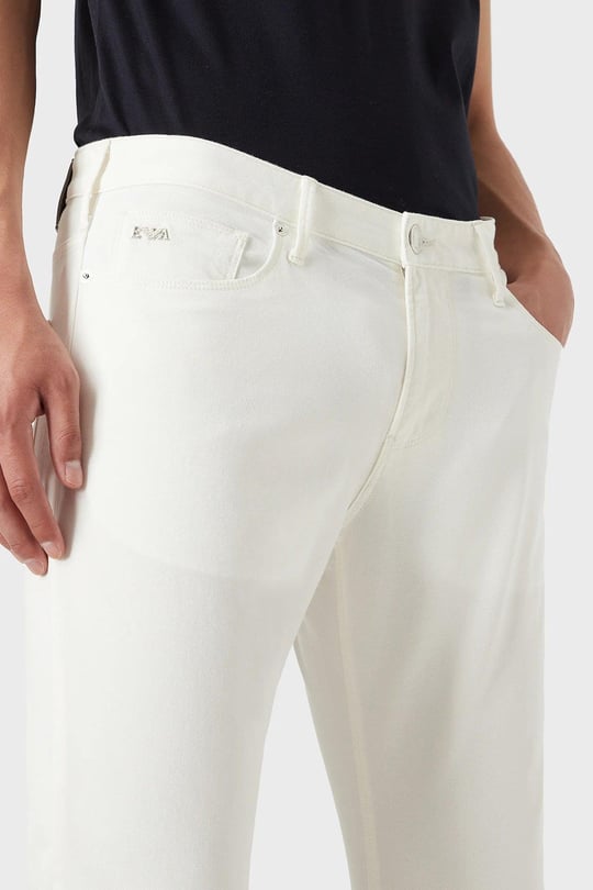 Emporio Armani Emporıo Armani Erkek Pamuklu Dokuma Kumaş Marka Logolu Beyaz Jeans 8N1J06 1GN0Z-0101