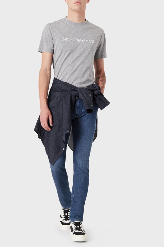 Emporio Armani Emporıo Armani Erkek Pamuklu Dokuma Kumaş Marka Logolu Mavi Jeans 8N1J06 1D85Z-0942