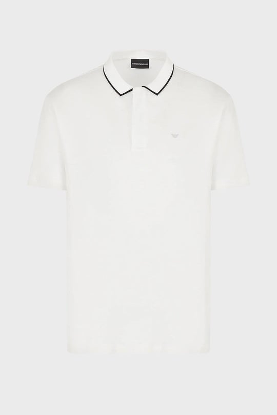 Emporio Armani Emporıo Armani Erkek Pamuklu Jersey Kumaş Marka Logolu Beyaz Polo Yaka T-Shirt 3R1F66 1JUVZ-0101