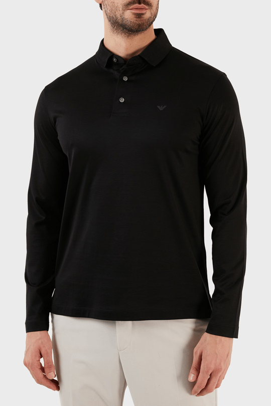Emporio Armani Emporıo Armani Erkek Polo Yaka Uzun Kollu Pamuklu Rahat Kesim Siyah Polo Yaka T-Shirt 8N1F97 1JUVZ-0999
