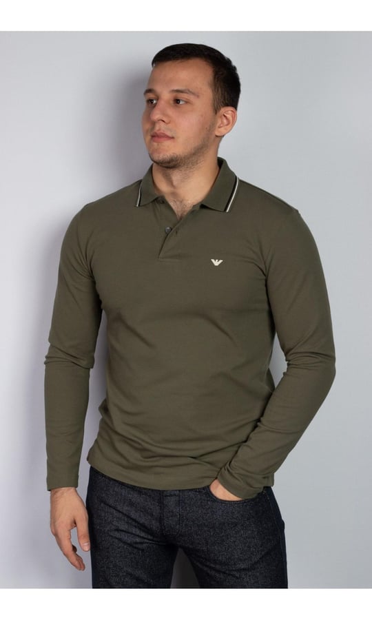 Emporio Armani Emporıo Armani Erkek Polo Yaka Uzun Kollu Pamuklu Rahat Kesim Yeşil Polo Yaka T-Shirt 8N1FB5 1JPTZ-0645