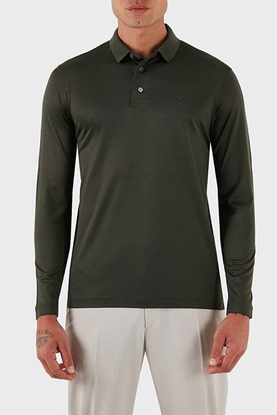 Emporio Armani Emporıo Armani Erkek Polo Yaka Uzun Kollu Pamuklu Rahat Kesim Yeşil Polo Yaka T-Shirt 8N1F97 1JUVZ-U8120