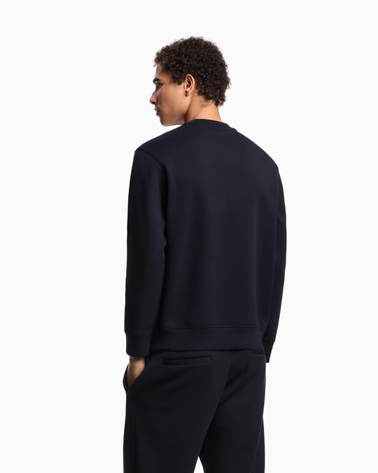 Emporio Armani Emporıo Armani Erkek Rahat Çift Jarse Yuvarlak Yaka Logo İşlemeli Lacivert Sweatshirt EM002906 AF10013-MB369
