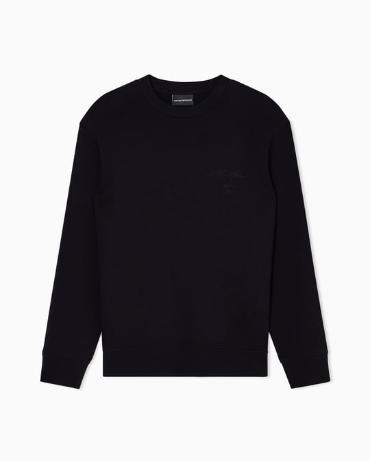 Emporio Armani Emporıo Armani Erkek Rahat Çift Jarse Yuvarlak Yaka Logo İşlemeli Siyah Sweatshirt EM002906 AF10013-MC352