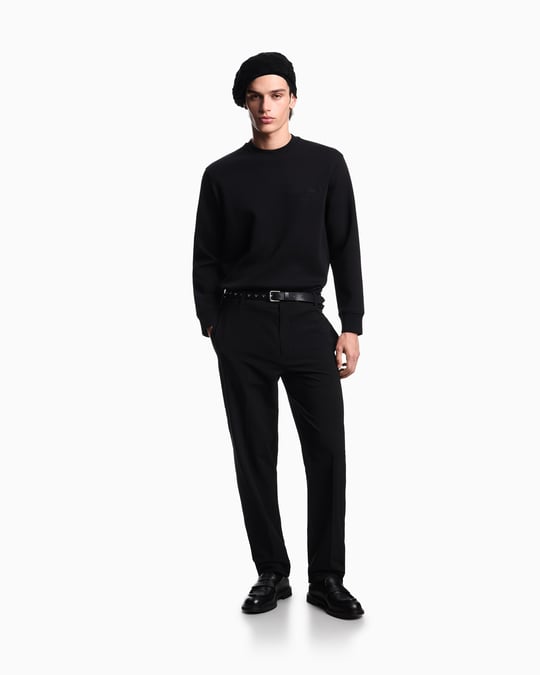 Emporio Armani Emporıo Armani Erkek Rahat Çift Jarse Yuvarlak Yaka Logo İşlemeli Siyah Sweatshirt EM002906 AF10013-MC352