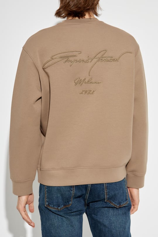 Emporio Armani Emporıo Armani Erkek Rahat Çift Jarse Yuvarlak Yaka Logo İşlemeli Kahverengi Sweatshirt EM002906 AF10013-M6175