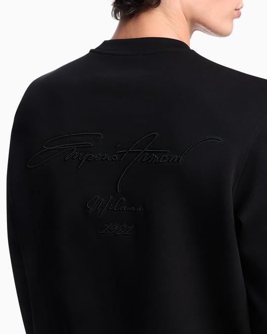 Emporio Armani Emporıo Armani Erkek Rahat Çift Jarse Yuvarlak Yaka Logo İşlemeli Siyah Sweatshirt EM002906 AF10013-MC352