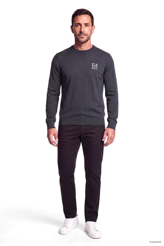 Emporio Armani Emporıo Armani Erkek Regular Fit Yuvarlak Yakalı Logo Desenli Yün İçerikli Uzun Kollu Lacivert Kazak EM006456 AF27941-MB044