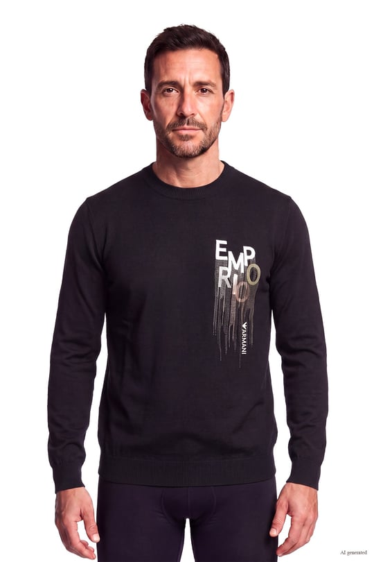 Emporio Armani Emporıo Armani Erkek Regular Fit Yuvarlak Yakalı Logo Desenli Yün İçerikli Uzun Kollu Siyah Kazak EM006456 AF27941-FC113