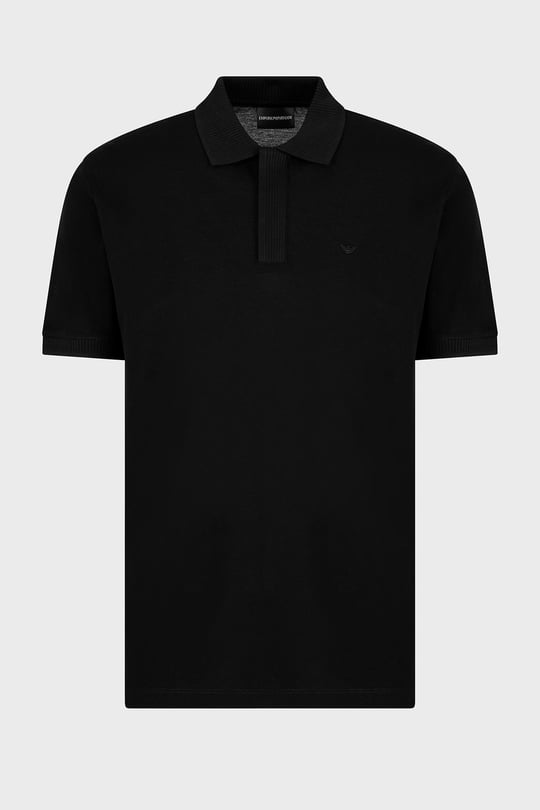 EMPORIO ARMANI Emporıo Armani Erkek Regular Fit Kartal İşlemeli %100 Pamuklu Kısa Kollu Siyah Polo Yaka T-Shirt EM000850 AF12955-UC001