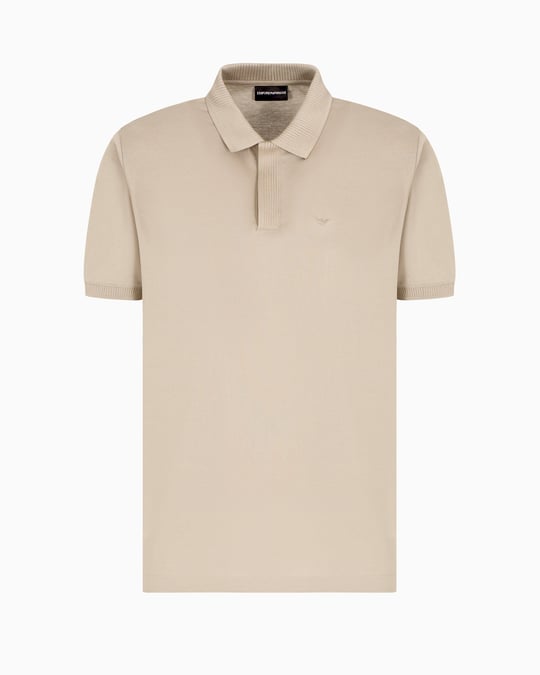 EMPORIO ARMANI Emporıo Armani Erkek Regular Fit Kartal İşlemeli %100 Pamuklu Kısa Kollu Bej Polo Yaka T-Shirt EM000850 AF12955-U6167