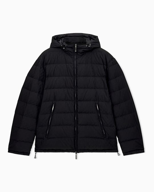 Emporio Armani Emporıo Armani Erkek Regular Fit Çift Taraflı Kullanılabilen Kapüşonlu Baskılı Fermuarlı Şişme Siyah Mont EM006732 AF28007-FC043
