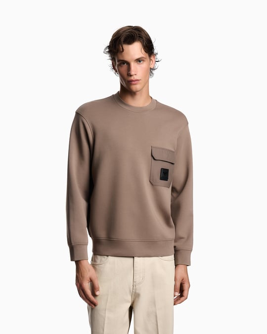 Emporio Armani Emporıo Armani Erkek Regular Fit Yuvarlak Yakalı Cep Detaylı Uzun Kollu Bej Sweatshirt EM002925 AF10013-U6189