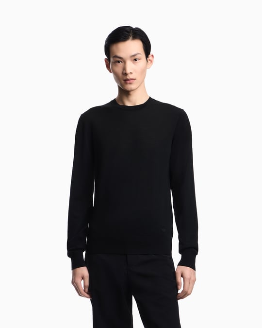 Emporio Armani Emporıo Armani Erkek Regular Fit Pamuklu Bisiklet Yaka Uzun Kollu Siyah Kazak EM005803 AF25400-UC001