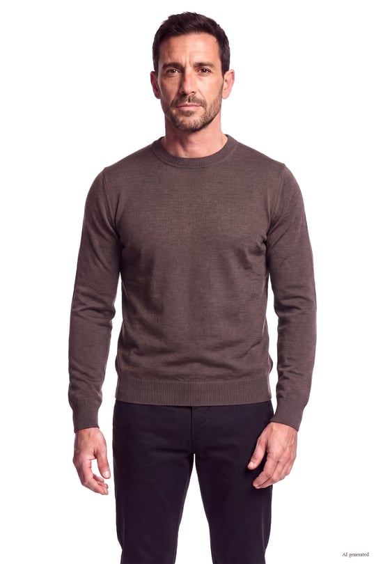 Emporio Armani Emporıo Armani Erkek Regular Fit Pamuklu Bisiklet Yaka Uzun Kollu Kahverengi Kazak EM005803 AF25400-U6029