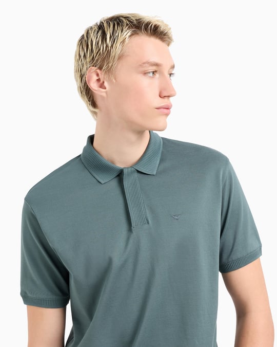 EMPORIO ARMANI Emporıo Armani Erkek Regular Fit Kartal İşlemeli %100 Pamuklu Kısa Kollu Yeşil Polo Yaka T-Shirt EM000850 AF12955-U9083