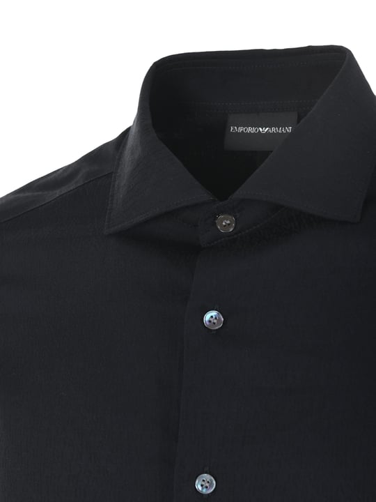 Emporio Armani Emporıo Armani Erkek Relaxed Fit Pamuklu Düğmeli Siyah Gömlek 3L1C86 1N7MZ-0988