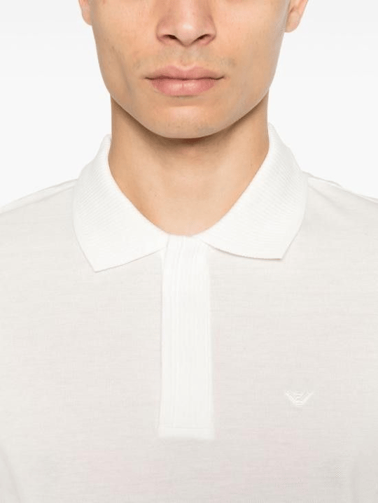 Emporio Armani Emporıo Armani Erkek Regular Fit Kartal İşlemeli %100 Pamuklu Kısa Kollu Beyaz Polo Yaka T-Shirt EM000850 AF12955-U0003