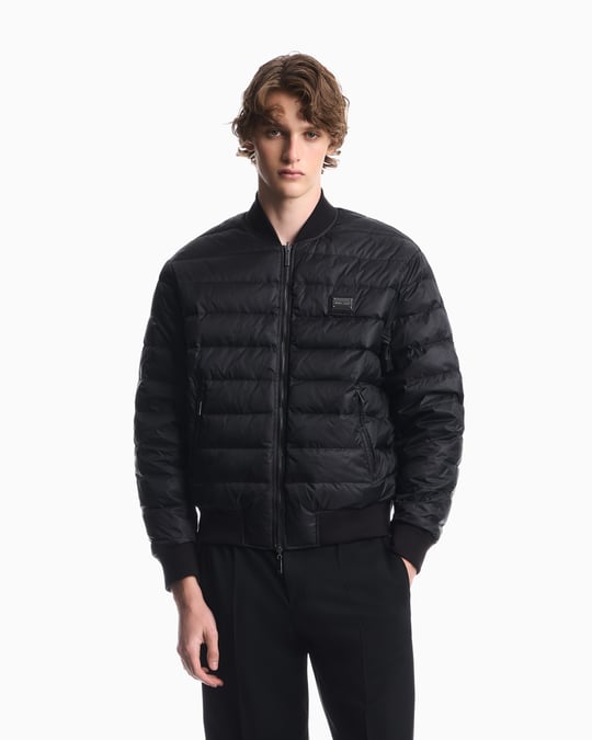 Emporio Armani Emporıo Armani Erkek Regular Fit Monogram Desenli Fermuarlı Cepli Kaz Tüyü Dolgulu Bomber Siyah Ceket EM006731 AF19870-FC056