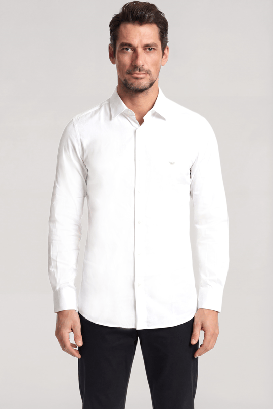 Emporio Armani Emporıo Armani Erkek Regular Fit Kartal Plaka Logolu Uzun Kollu Beyaz Gömlek EM001537 AF13285-U0002