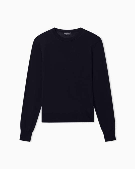 Emporio Armani Emporıo Armani Erkek Regular Fit Pamuklu Bisiklet Yaka Uzun Kollu Lacivert Kazak EM005803 AF25400-UB102