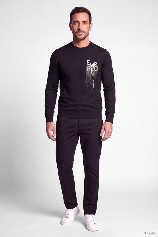 Emporio Armani Emporıo Armani Erkek Regular Fit Yuvarlak Yakalı Logo Desenli Yün İçerikli Uzun Kollu Siyah Kazak EM006456 AF27941-FC113