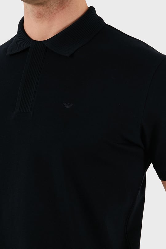 EMPORIO ARMANI Emporıo Armani Erkek Regular Fit Kartal İşlemeli %100 Pamuklu Kısa Kollu Lacivert Polo Yaka T-Shirt EM000850 AF12955-UB118