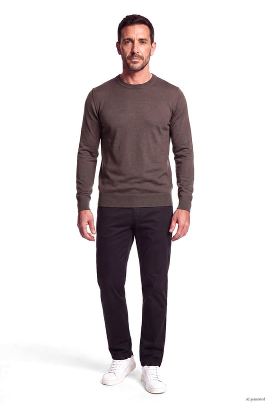 Emporio Armani Emporıo Armani Erkek Regular Fit Pamuklu Bisiklet Yaka Uzun Kollu Kahverengi Kazak EM005803 AF25400-U6029