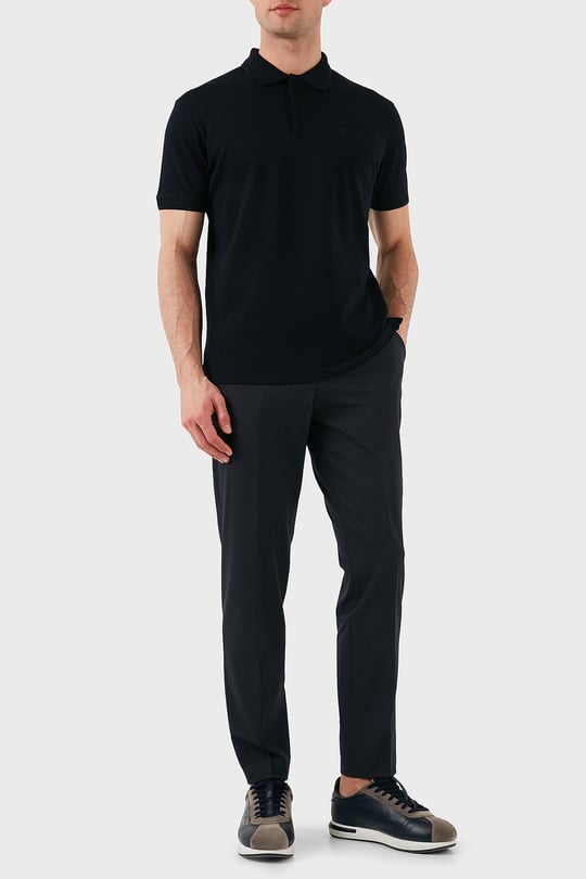 EMPORIO ARMANI Emporıo Armani Erkek Regular Fit Kartal İşlemeli %100 Pamuklu Kısa Kollu Lacivert Polo Yaka T-Shirt EM000850 AF12955-UB118