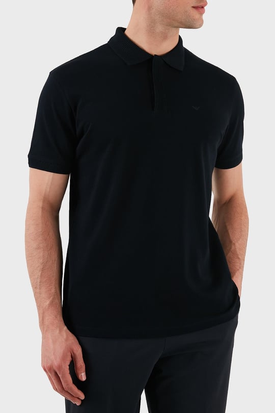 EMPORIO ARMANI Emporıo Armani Erkek Regular Fit Kartal İşlemeli %100 Pamuklu Kısa Kollu Lacivert Polo Yaka T-Shirt EM000850 AF12955-UB118