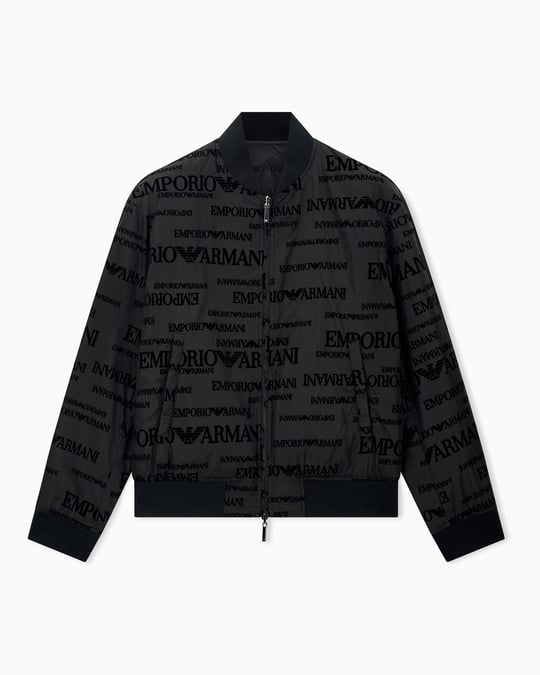 Emporio Armani Emporıo Armani Erkek Regular Fit Monogram Desenli Fermuarlı Cepli Kaz Tüyü Dolgulu Bomber Siyah Ceket EM006731 AF19870-FC056
