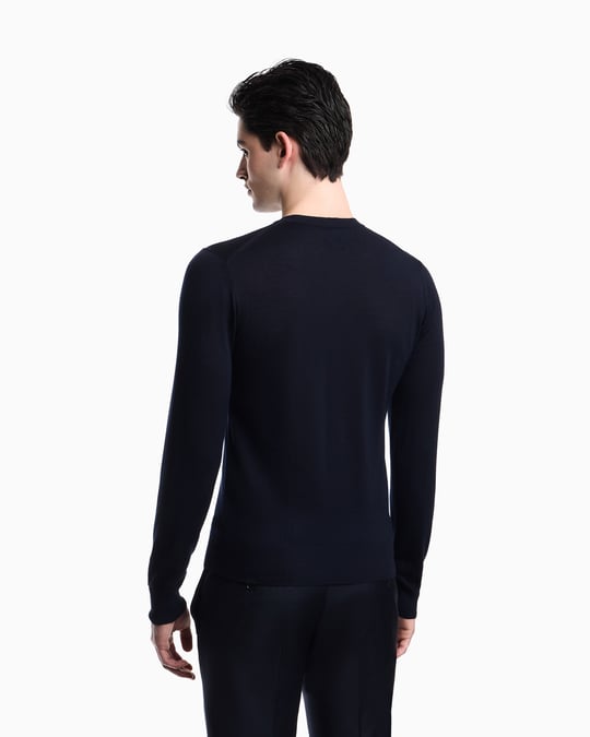 Emporio Armani Emporıo Armani Erkek Regular Fit Pamuklu Bisiklet Yaka Uzun Kollu Lacivert Kazak EM005803 AF25400-UB102