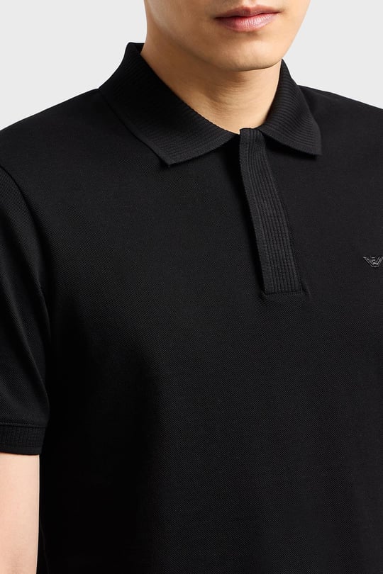 EMPORIO ARMANI Emporıo Armani Erkek Regular Fit Kartal İşlemeli %100 Pamuklu Kısa Kollu Siyah Polo Yaka T-Shirt EM000850 AF12955-UC001