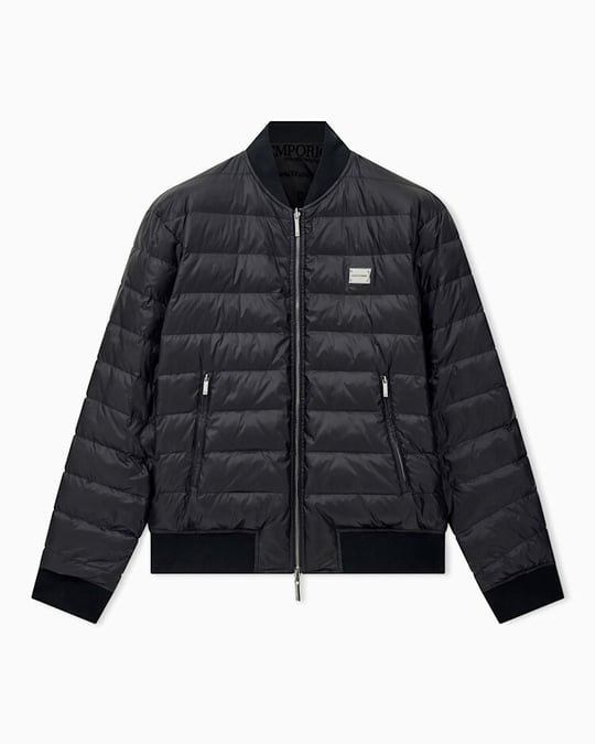 Emporio Armani Emporıo Armani Erkek Regular Fit Monogram Desenli Fermuarlı Cepli Kaz Tüyü Dolgulu Bomber Siyah Ceket EM006731 AF19870-FC056