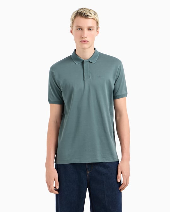 EMPORIO ARMANI Emporıo Armani Erkek Regular Fit Kartal İşlemeli %100 Pamuklu Kısa Kollu Yeşil Polo Yaka T-Shirt EM000850 AF12955-U9083