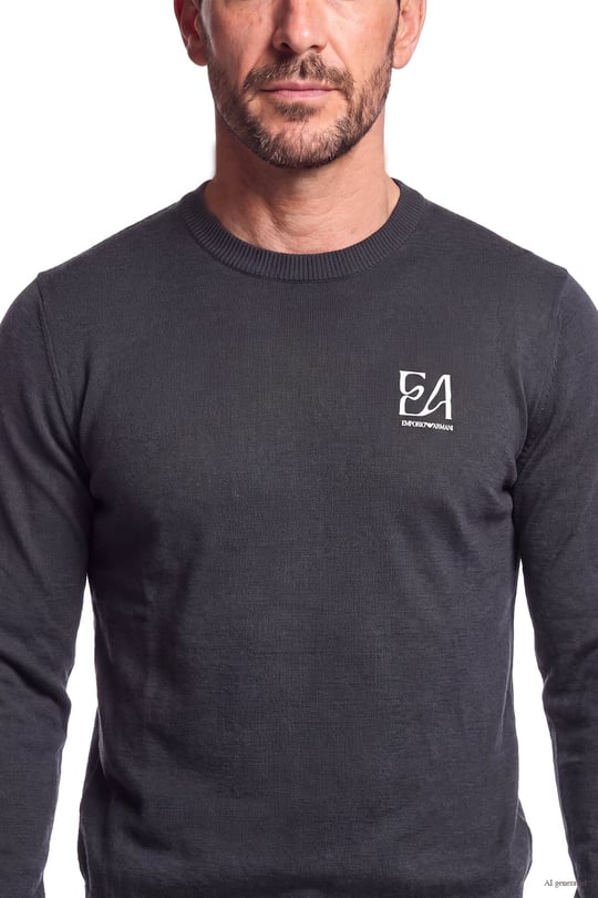 Emporio Armani Emporıo Armani Erkek Regular Fit Yuvarlak Yakalı Logo Desenli Yün İçerikli Uzun Kollu Lacivert Kazak EM006456 AF27941-MB044