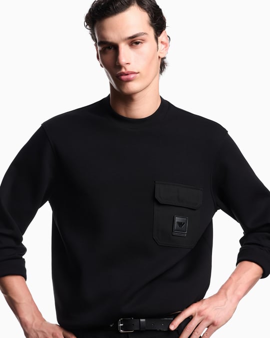 Emporio Armani Emporıo Armani Erkek Regular Fit Yuvarlak Yakalı Cep Detaylı Uzun Kollu Siyah Sweatshirt EM002925 AF10013-UC001