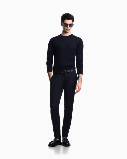 Emporio Armani Emporıo Armani Erkek Regular Fit Pamuklu Bisiklet Yaka Uzun Kollu Lacivert Kazak EM005803 AF25400-UB102