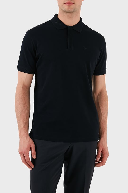 EMPORIO ARMANI Emporıo Armani Erkek Regular Fit Kartal İşlemeli %100 Pamuklu Kısa Kollu Lacivert Polo Yaka T-Shirt EM000850 AF12955-UB118